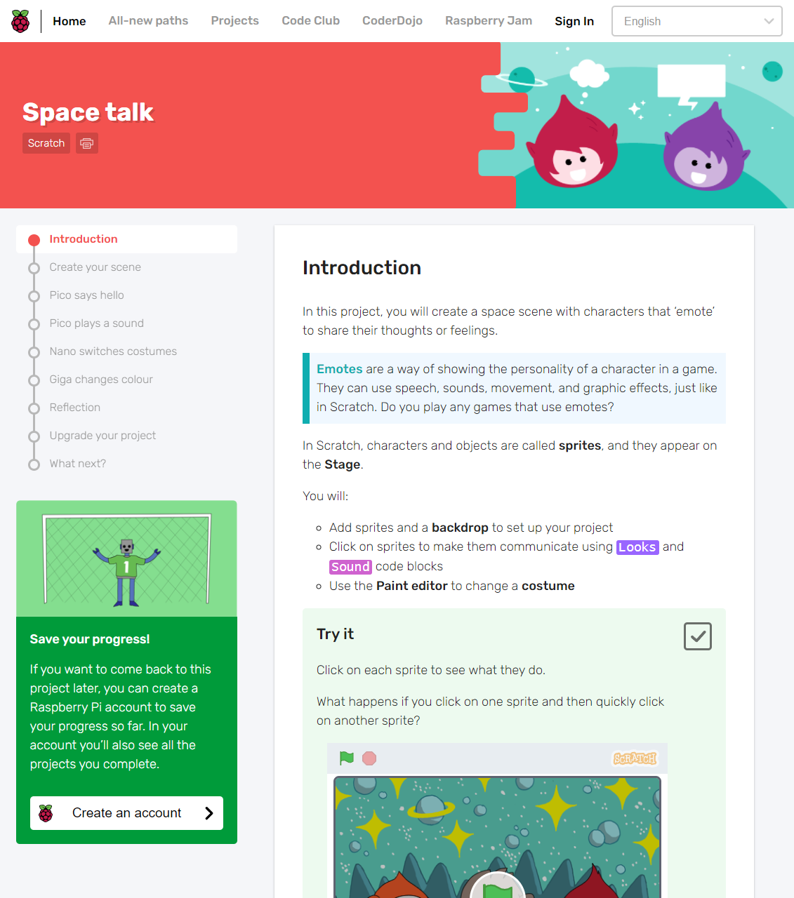 Giga changes colour - Space talk - Scratch - Code Club World